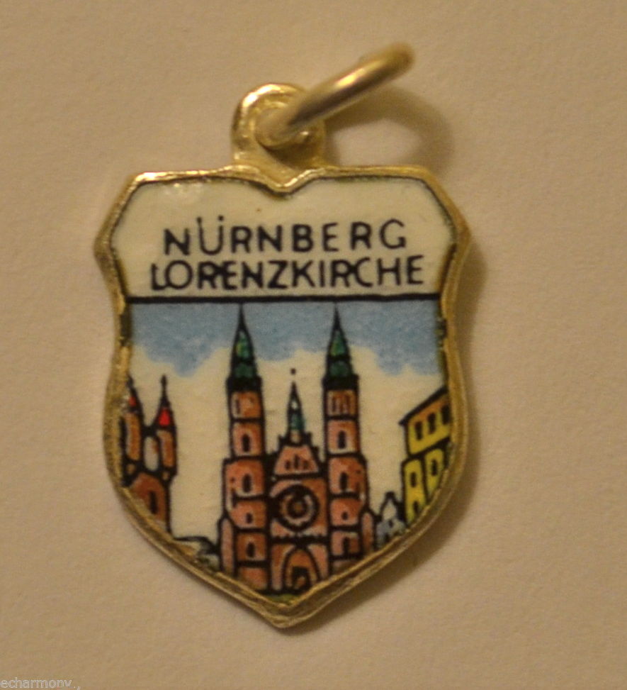 Nuremberg Lorenzkirche GERMANY Vintage Silver Enamel Travel Shield Charm